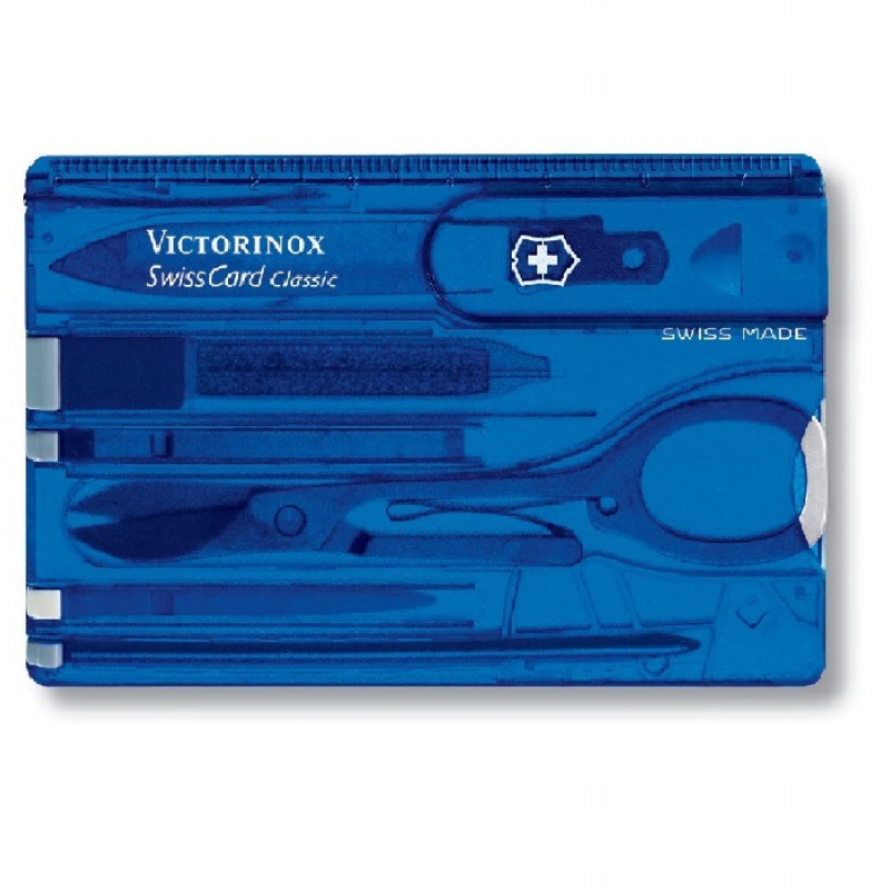 Швейцарская карточка «SwissCard Classic», 10 функций, полупрозрачный синий, полупрозрачный красный. полупрозрачный черный. Артикул о60119