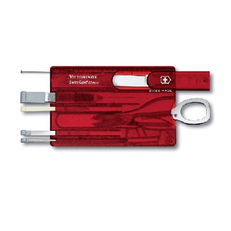 Швейцарская карточка «SwissCard Classic», 10 функций, полупрозрачный синий, полупрозрачный красный. полупрозрачный черный. Артикул о60119