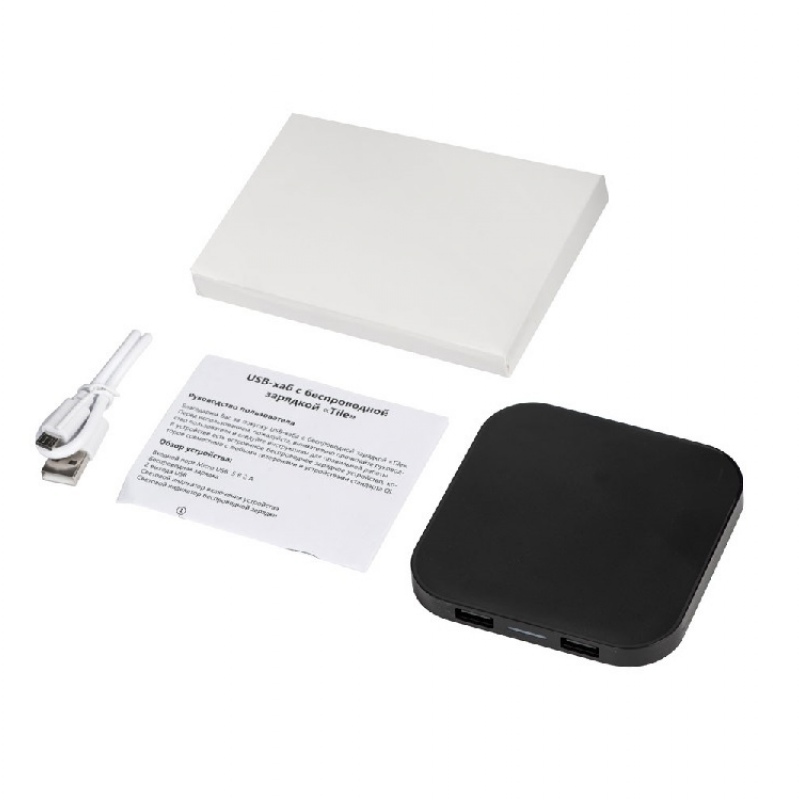 USB-хаб с беспроводной зарядкой «Tile», 5 Вт. Артикул о5-12395500