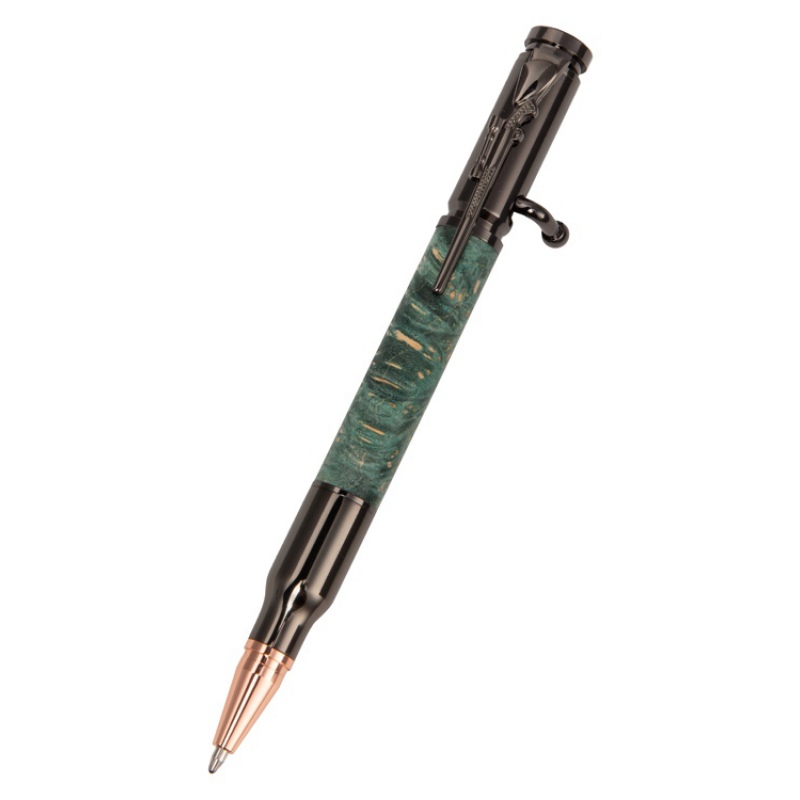 Ручка шариковая Кап клена, gun, розовое золото, подарочная коробка-зеленый, ручка - голубой, ручка - зеленый. Артикул о10100