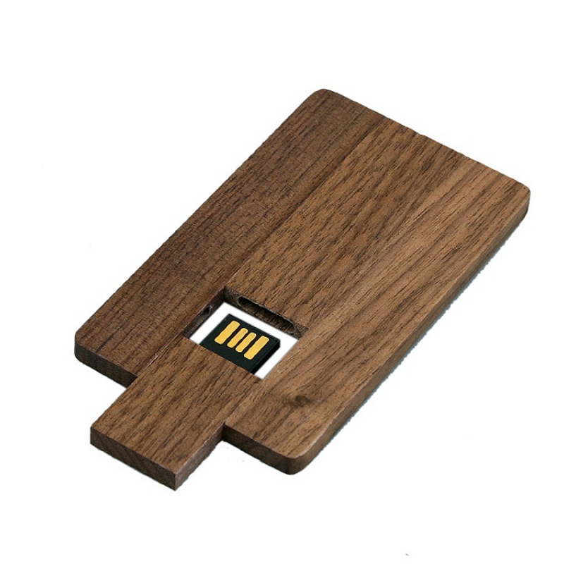 USB 2.0- флешка на 16 Гб в виде деревянной карточки с выдвижным механизмом, цвет: натуральный, коричневый. Артикул о7003.16.0
