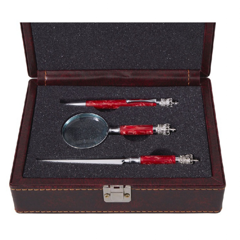 Набор «Принц Уэльский»: ручка, лупа, нож для бумаг, красный перламутр. Артикул о568409
