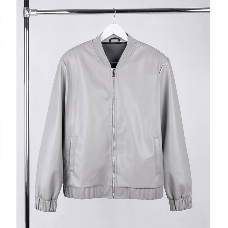 Бомбер из искусственной кожи Univer, серый, черный. Артикул р17402