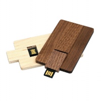USB 2.0 - флешка на 16 Гб в виде деревянной карточки с выдвижным механизмом, цвет: натуральный, коричневый. Артикул о7003.16.0