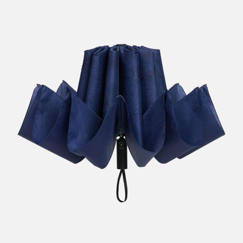 Зонт обратного сложения twoGether с двойным куполом, черный, темно-синий. Артикул р22330