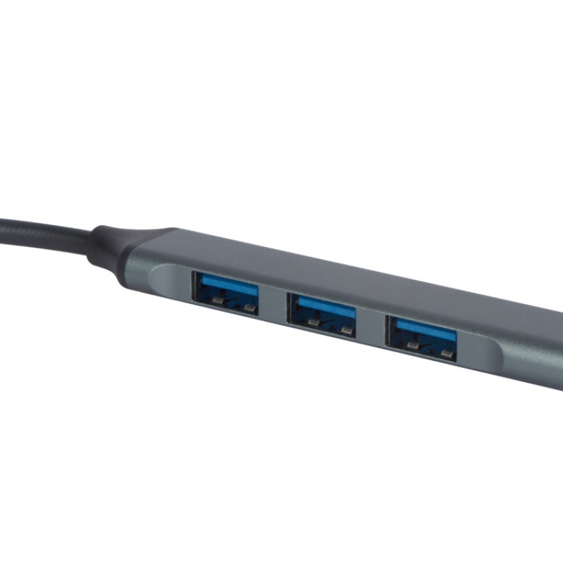 USB-хаб «Link» с коннектором 2-в-1 USB-C и USB-A, 2.0/3.0, серый, черный. Артикул о97565