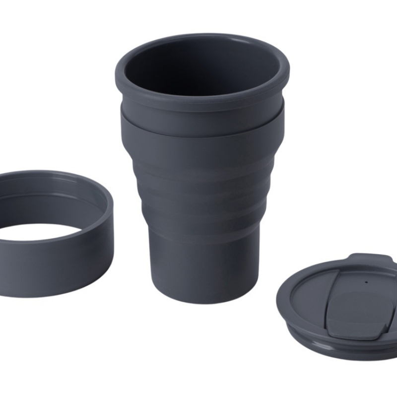 Силиконовый складной стакан «GoCup», индиго, темно-серый, бежевый. Артикул о82763