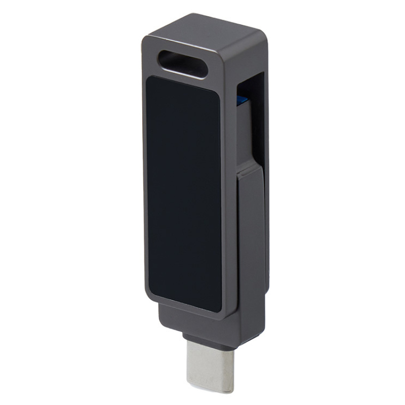 USB3.0/ Type-C флешка 2в1 на 64 ГБ «Спинлайт» с подсветкой, темно-серый. Артикул о823773