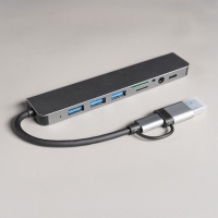 USB-хаб ROOT 8 в 1, серый, алюминий. Артикул и19344/29