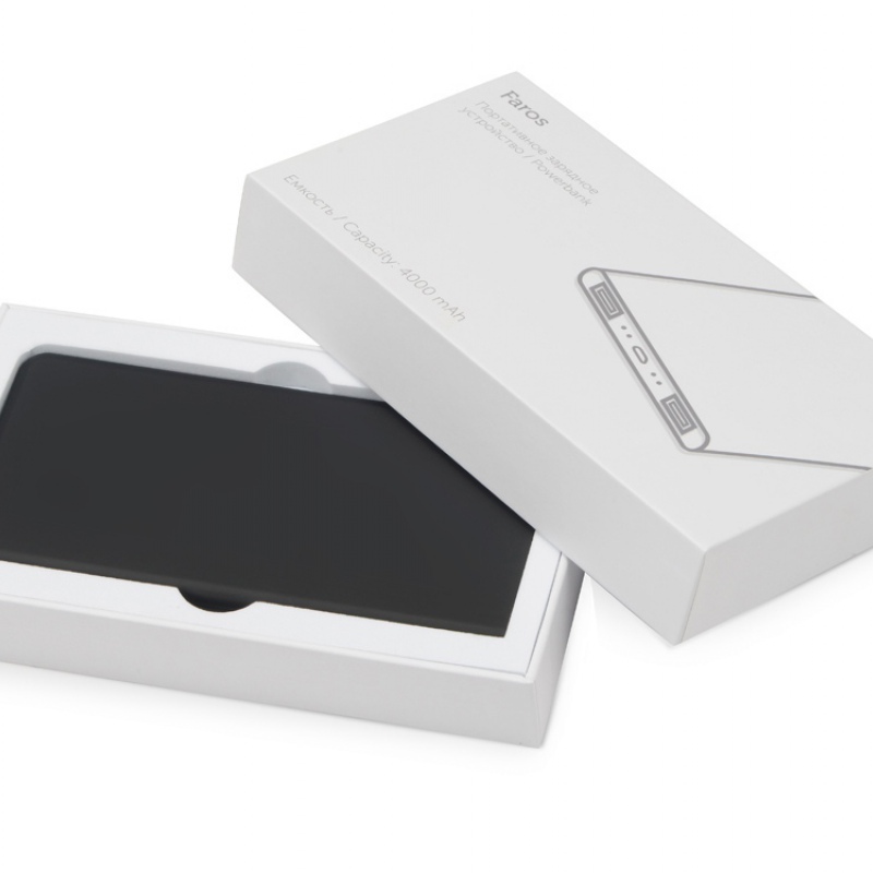 Внешний аккумулятор с подсветкой логотипа «Faros», soft-touch, 4000 mAh, 3 цвета подсветки. Артикул о591090