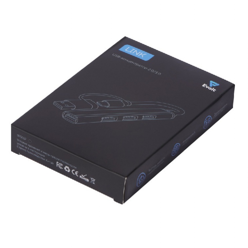 USB-хаб «Link» с коннектором 2-в-1 USB-C и USB-A, 2.0/3.0, серый, черный. Артикул о97565