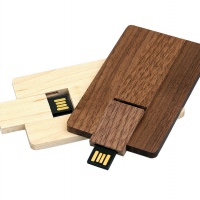 USB 2.0- флешка на 16 Гб в виде деревянной карточки с выдвижным механизмом, цвет: натуральный, коричневый. Артикул о7003.16.0