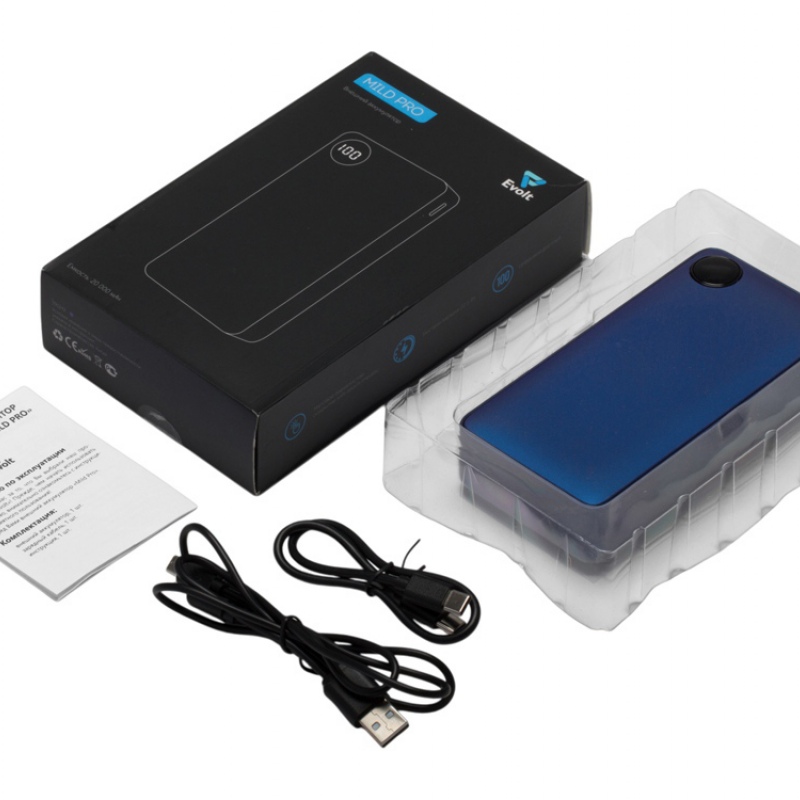 Внешний аккумулятор «Mild Pro» c быстрой зарядкой QC/PD, металлик soft-touch, 20 000 mAh, синий, серый, белый. Артикул о59124