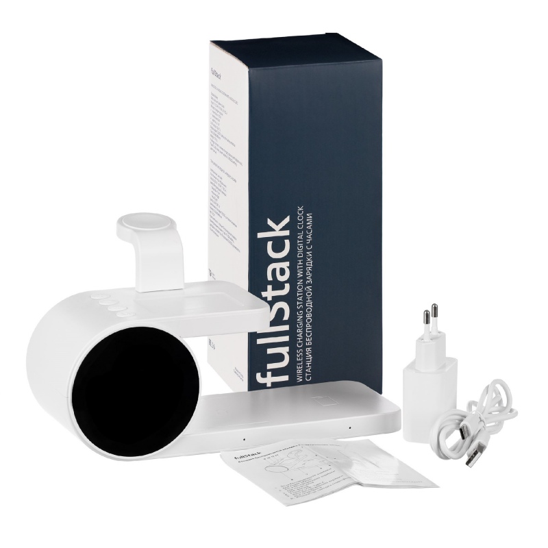 Станция беспроводной зарядки с часами fullStack, черная, белая. Артикул р16460
