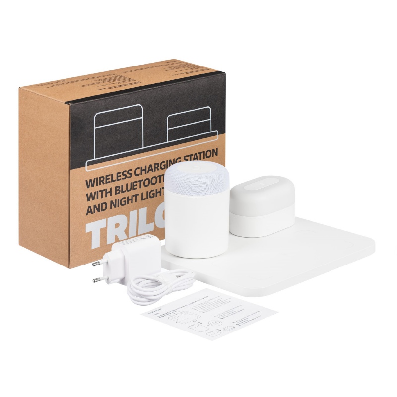 Станция беспроводной зарядки с колонкой и ночником Trilogy, белая. Артикул р16577.60