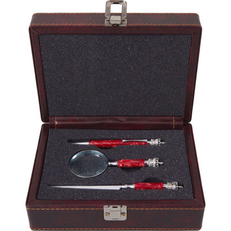 Набор «Принц Уэльский»: ручка, лупа, нож для бумаг, красный перламутр. Артикул о568409