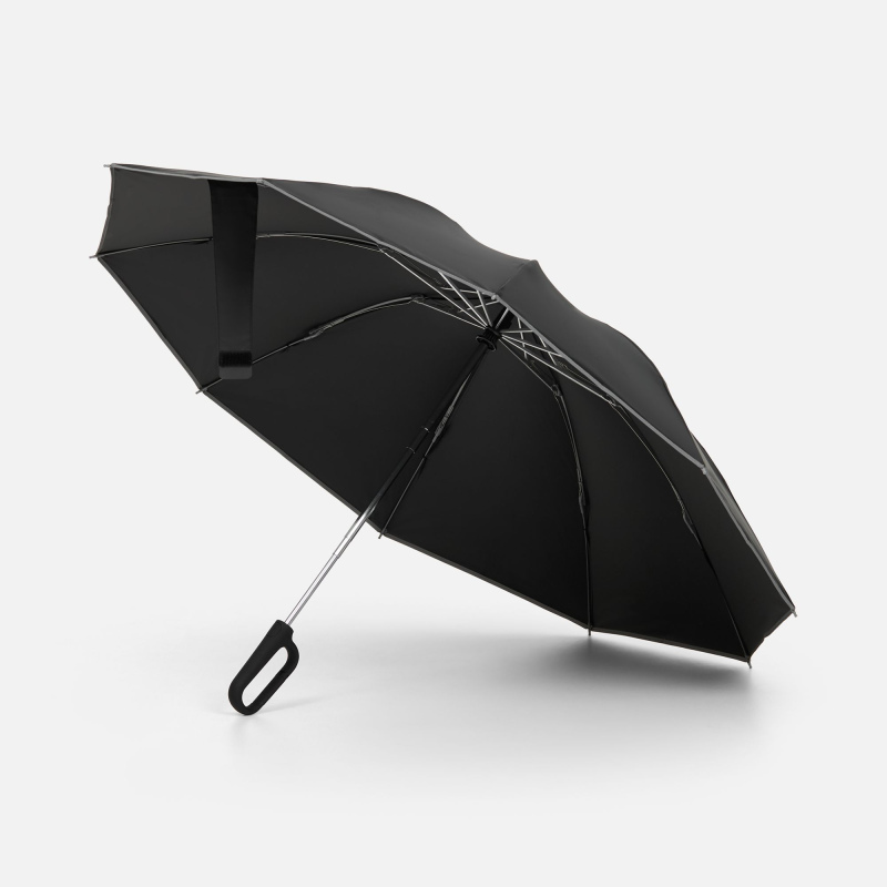 Зонт обратного сложения с ручкой-карабином Foldberry, серый, черный. Артикул р22324