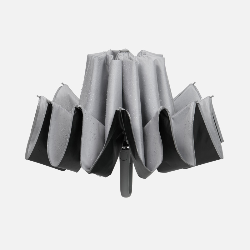 Зонт обратного сложения с ручкой-карабином Foldberry, серый, черный. Артикул р22324