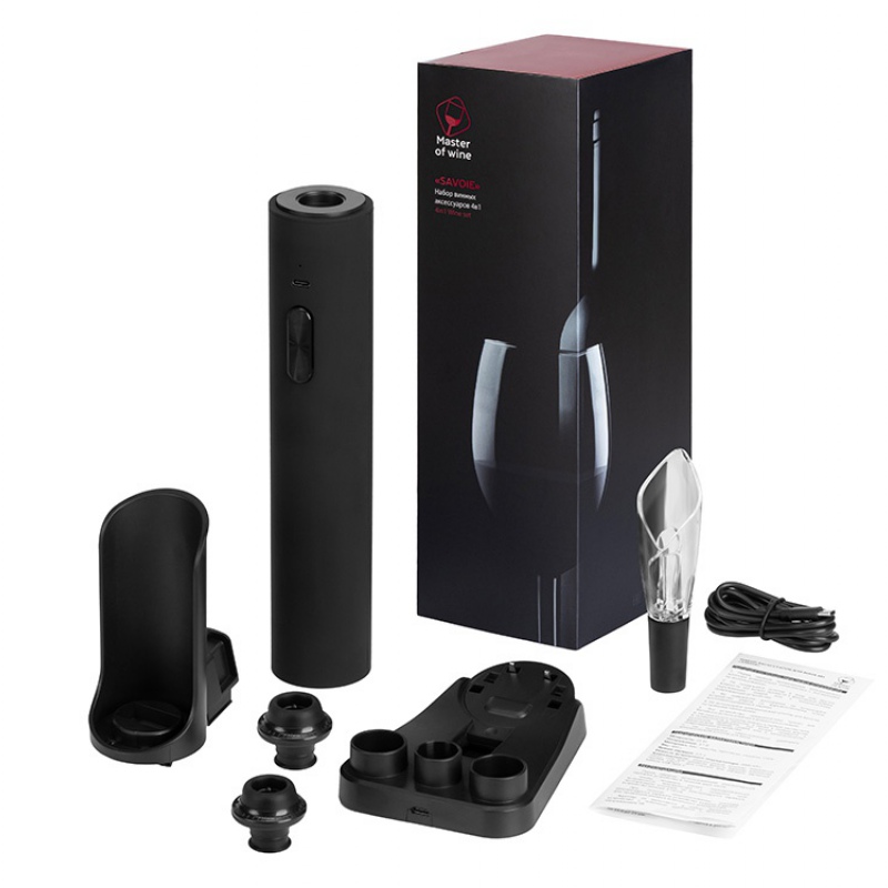 Набор винных аксессуаров 4в1 «Savoie» с покрытием soft touch, черный. Артикул о207009