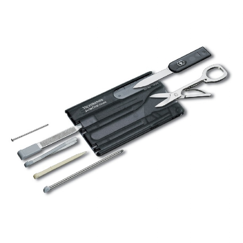 Швейцарская карточка «SwissCard Classic», 10 функций, полупрозрачный синий, полупрозрачный красный. полупрозрачный черный. Артикул о60119