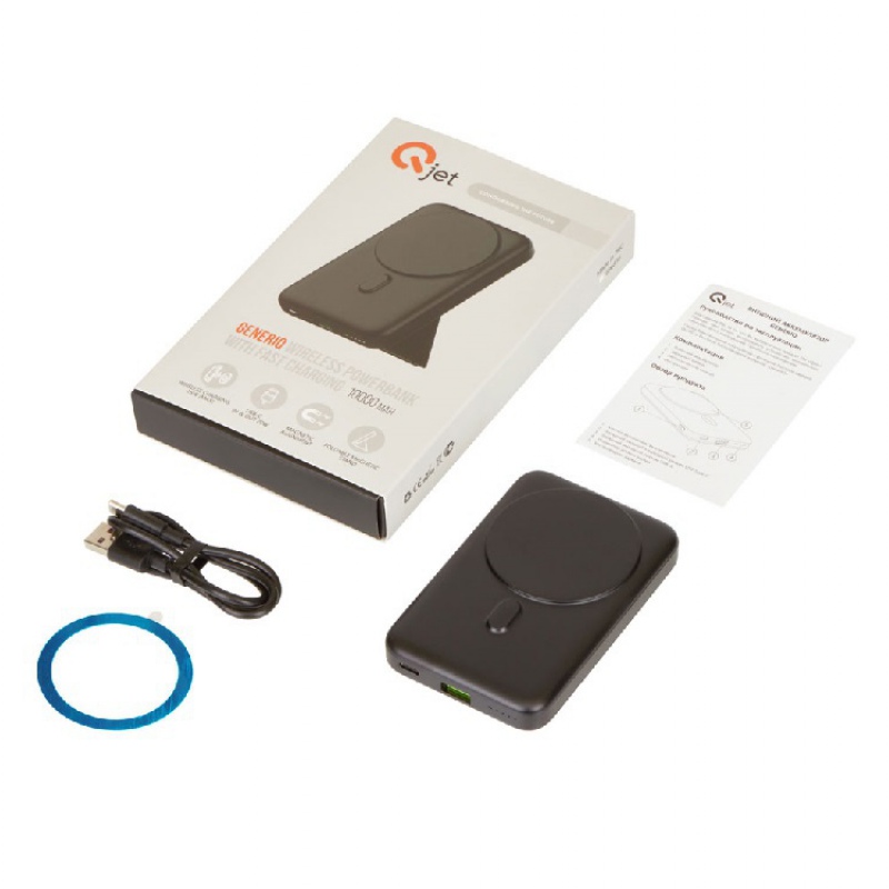 Магнитный внешний беспроводной аккумулятор «GenerIQ»,QC/PD, 10000 мАч, черный, белый. Артикул о69683