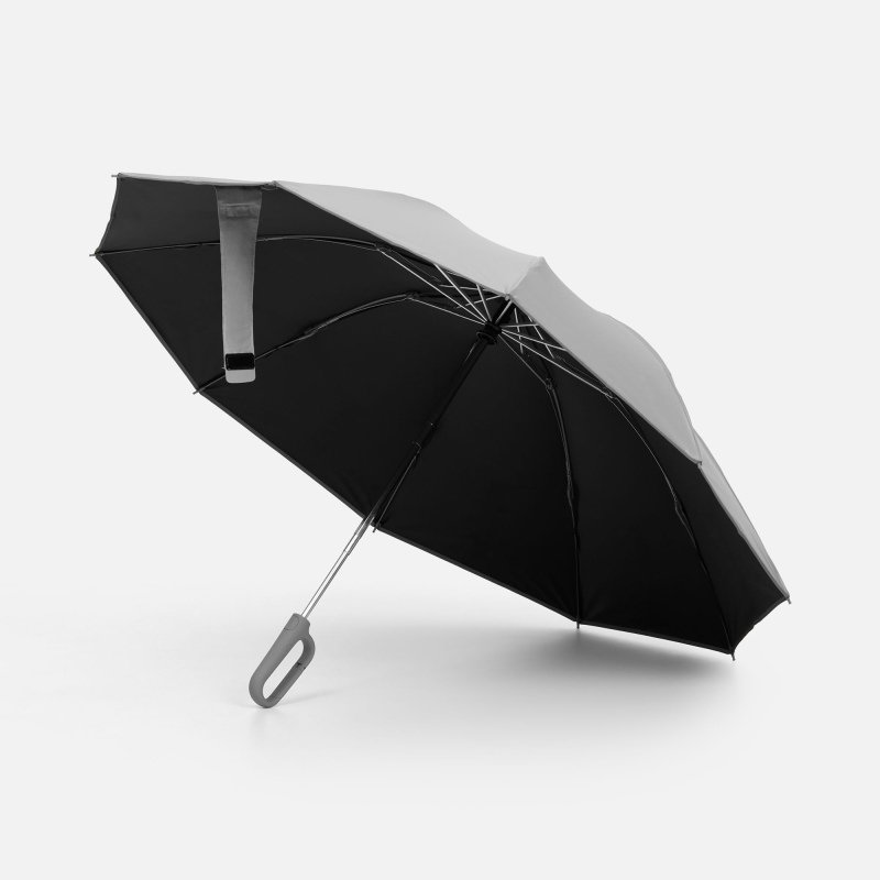 Зонт обратного сложения с ручкой-карабином Foldberry, серый, черный. Артикул р22324