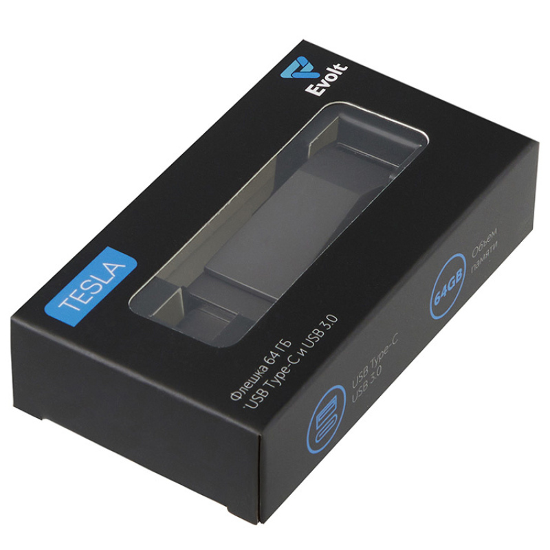 Флешка 64 ГБ USB Type-C и USB 3.0 «Тесла», темно-серый. Артикул о823771