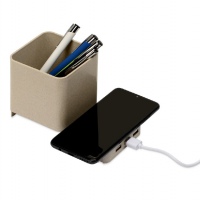 Настольный органайзер Cubic с функциями USB-хаба и беспроводной зарядки, натуральный. Артикул о788726