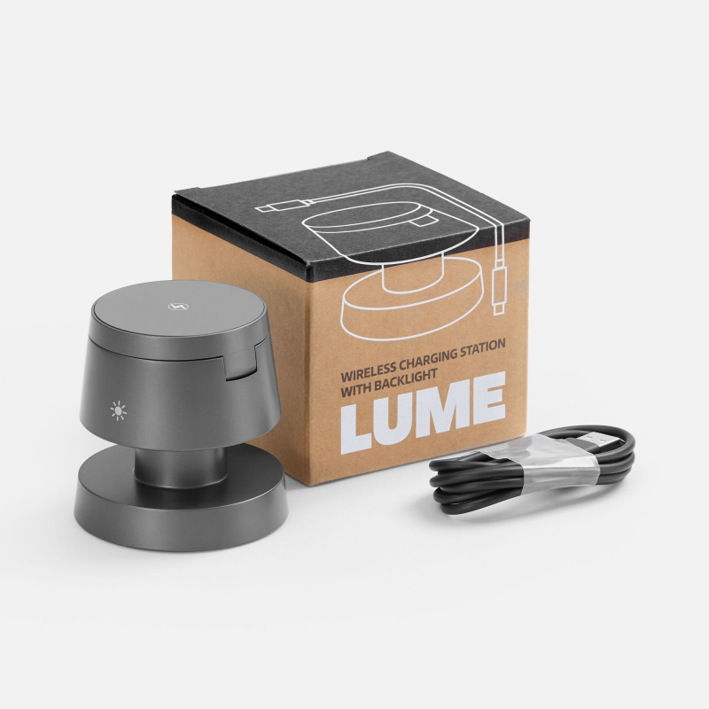 Станция беспроводной зарядки с подсветкой Lume, серая. Артикул р18394.10