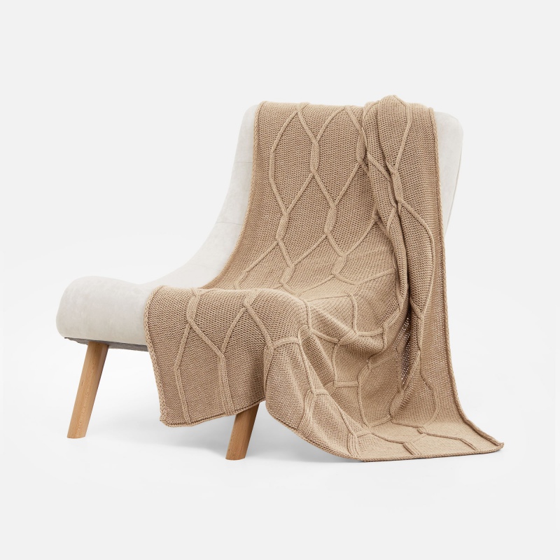 Плед Curve Verve, бежевый меланж, молочно-белый, серый меланж (маренго). Артикул р20706