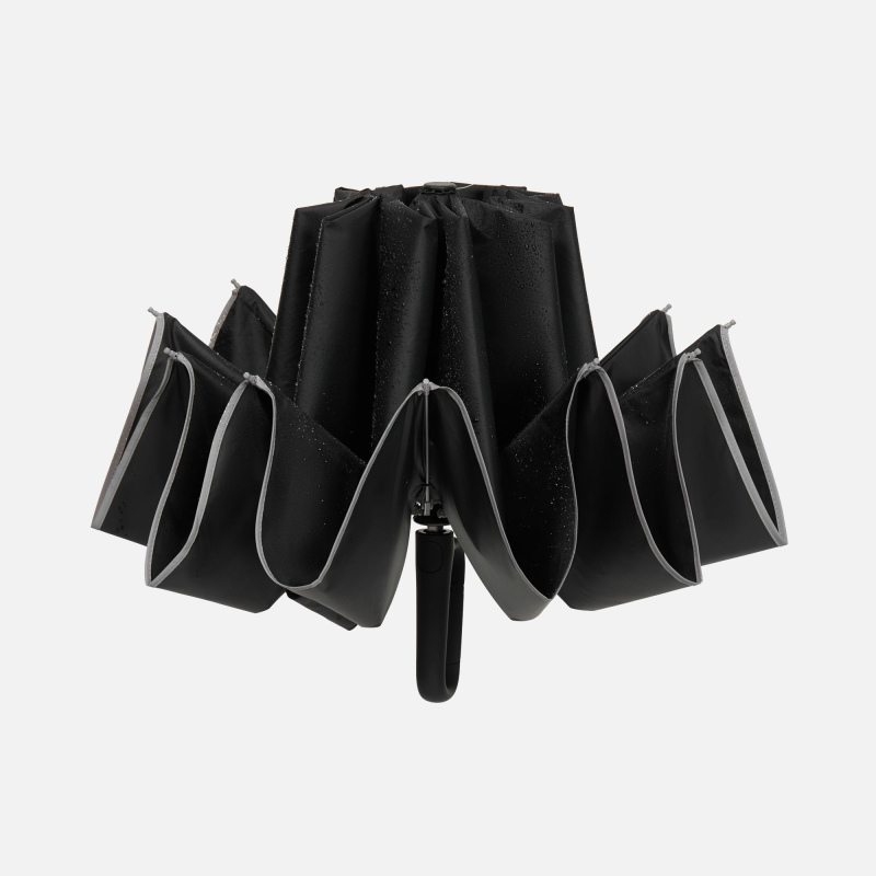 Зонт обратного сложения с ручкой-карабином Foldberry, серый, черный. Артикул р22324