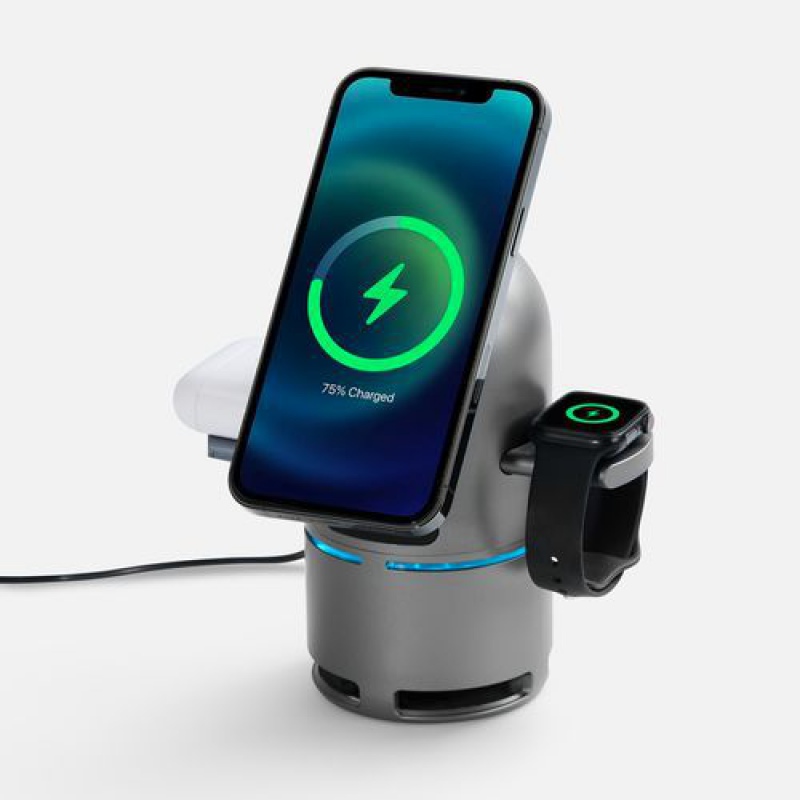 Bluetooth-колонка с беспроводной зарядкой Droid, серая. Артикул р17587.10