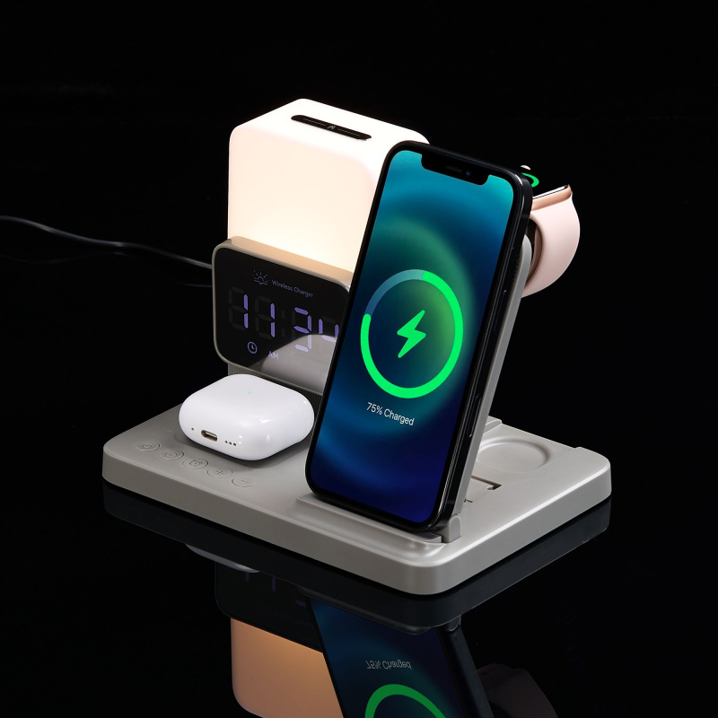 Зарядная станция с электронными часами и подсветкой Large Charge ver.3, серая. Артикул р18647.10