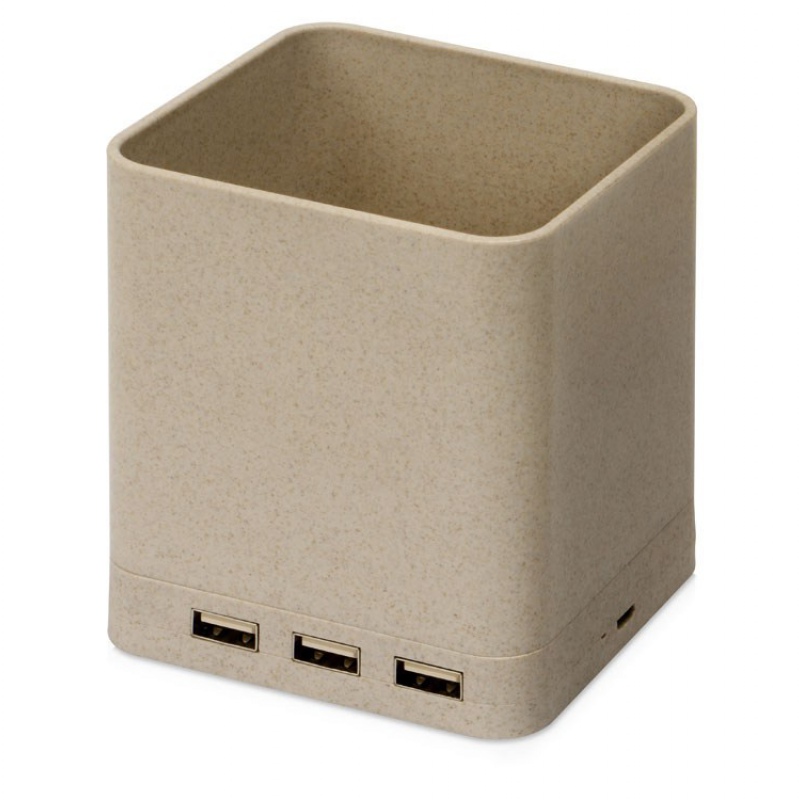 Настольный органайзер Cubic с функциями USB-хаба и беспроводной зарядки, натуральный. Артикул о788726