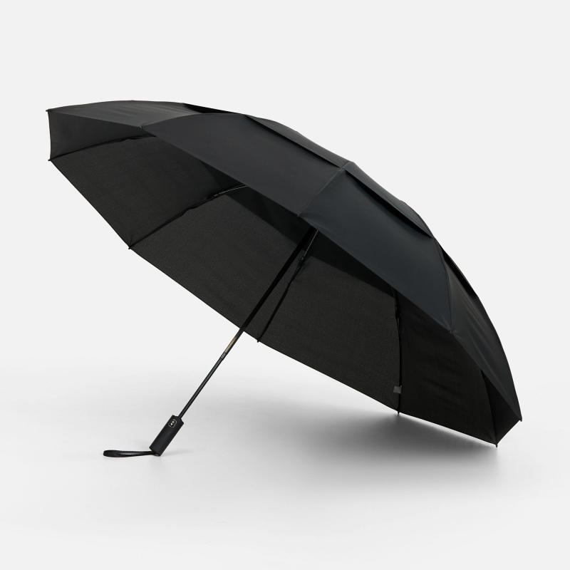Зонт обратного сложения twoGether с двойным куполом, черный, темно-синий. Артикул р22330