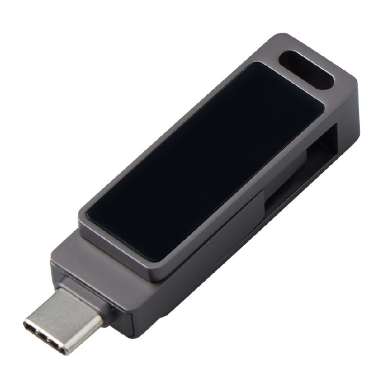 USB3.0/ Type-C флешка 2в1 на 64 ГБ «Спинлайт» с подсветкой, темно-серый. Артикул о823773