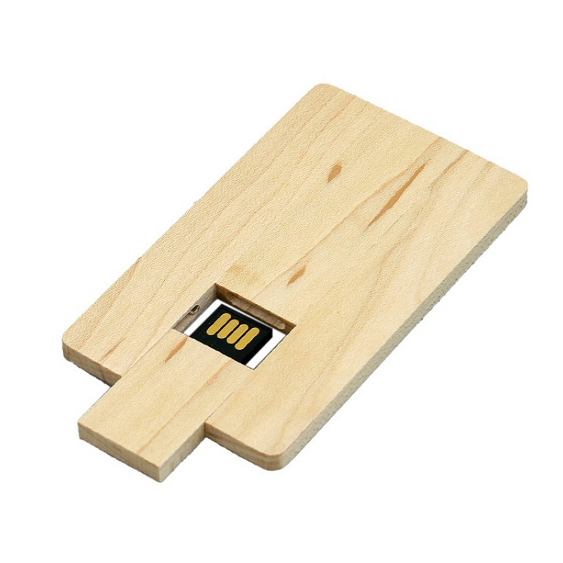 USB 2.0- флешка на 16 Гб в виде деревянной карточки с выдвижным механизмом, цвет: натуральный, коричневый. Артикул о7003.16.0