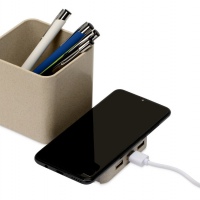 Настольный органайзер Cubic с функциями USB-хаба и беспроводной зарядки, натуральный. Артикул о788726