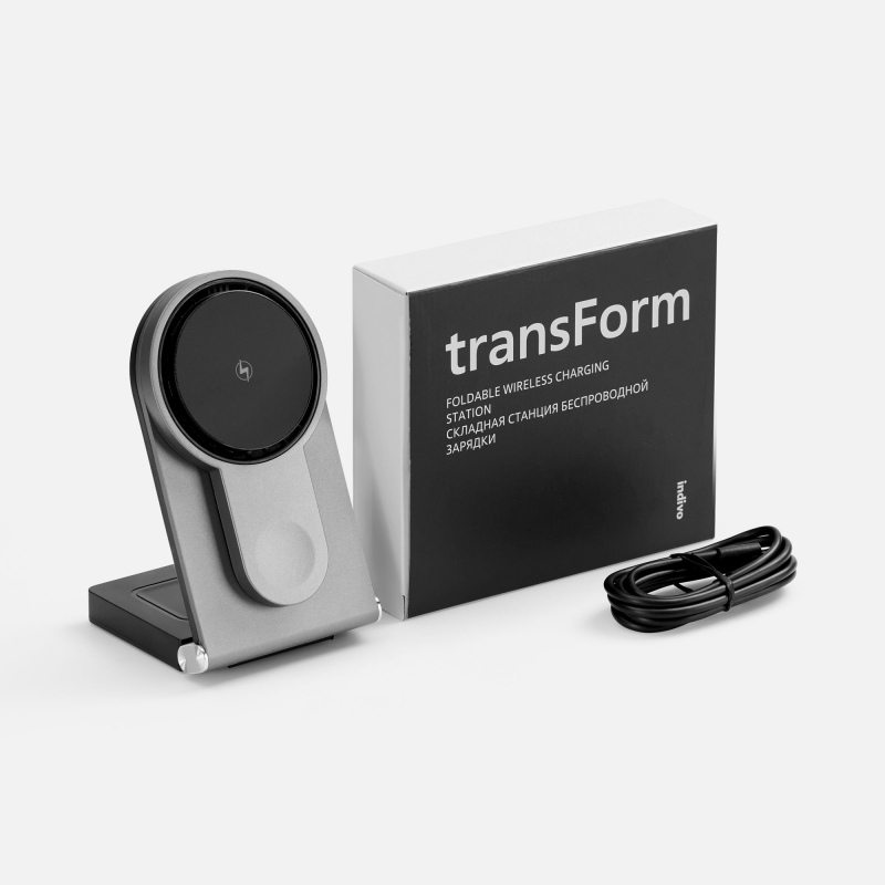 Складная станция беспроводной зарядки transForm, серый металлик. Артикул р18393.10