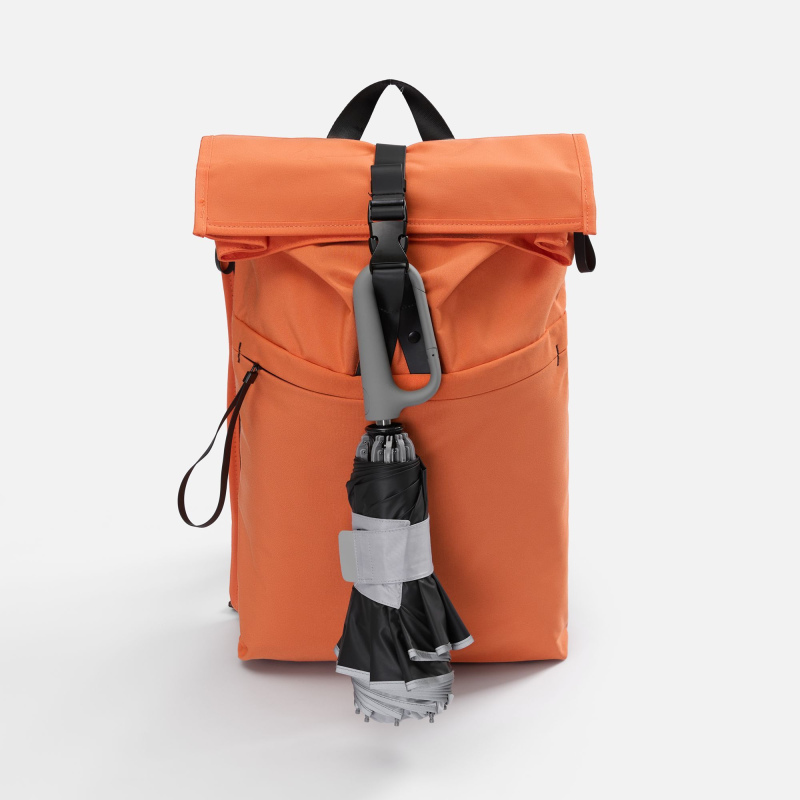 Зонт обратного сложения с ручкой-карабином Foldberry, серый, черный. Артикул р22324