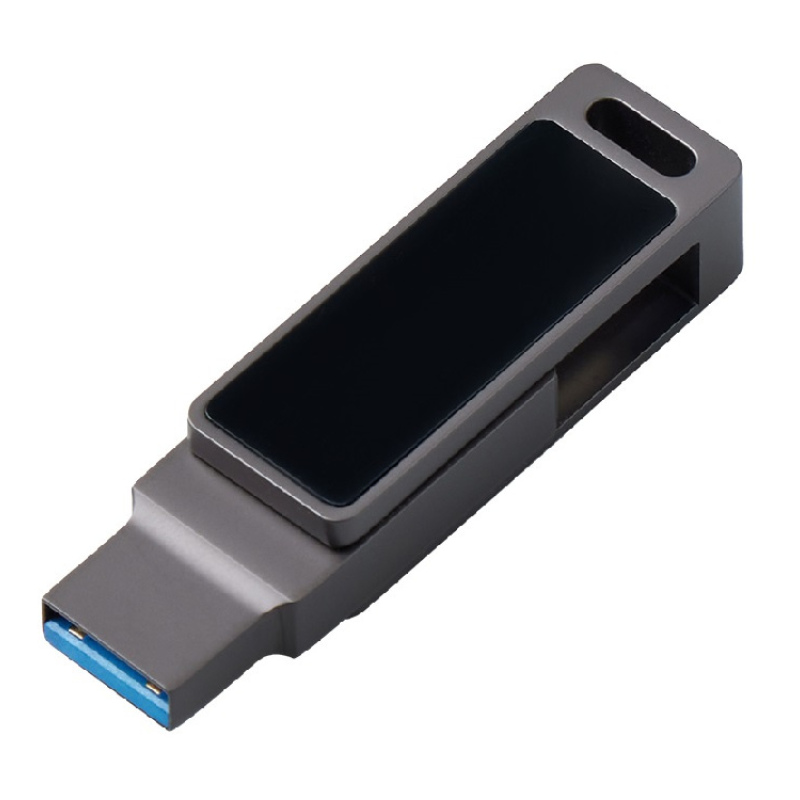 USB3.0/ Type-C флешка 2в1 на 64 ГБ «Спинлайт» с подсветкой, темно-серый. Артикул о823773