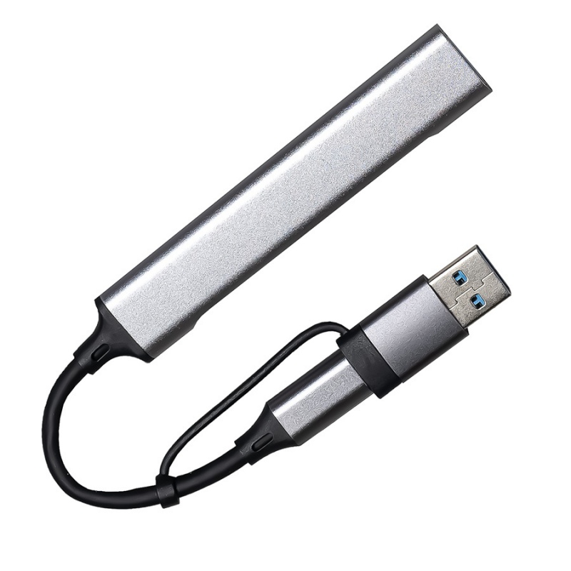 USB-хаб BRANCH 4 в 1, серый, алюминий. Артикул и19343/29