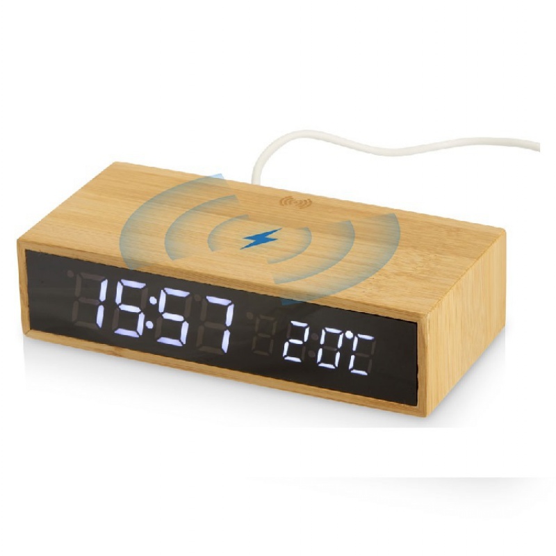 Часы настольные с беспроводной зарядкой «Index», 10 Вт, натуральный, черный. Артикул о975639