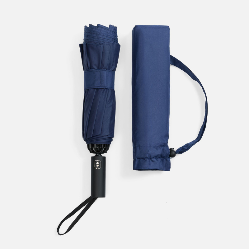 Зонт обратного сложения twoGether с двойным куполом, черный, темно-синий. Артикул р22330