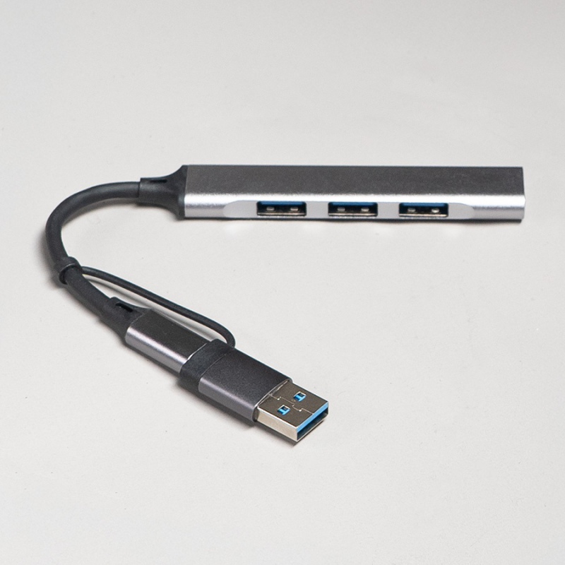 USB-хаб BRANCH 4 в 1, серый, алюминий. Артикул и19343/29