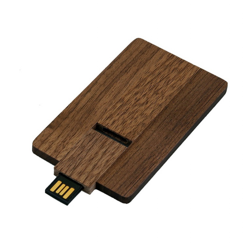 USB 2.0- флешка на 16 Гб в виде деревянной карточки с выдвижным механизмом, цвет: натуральный, коричневый. Артикул о7003.16.0
