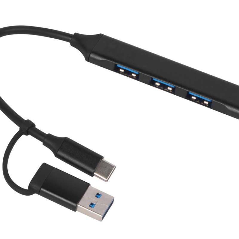 USB-хаб «Link» с коннектором 2-в-1 USB-C и USB-A, 2.0/3.0, серый, черный. Артикул о97565