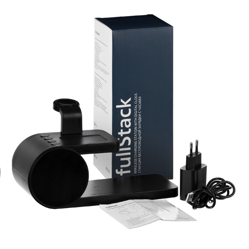 Станция беспроводной зарядки с часами fullStack, черная, белая. Артикул р16460
