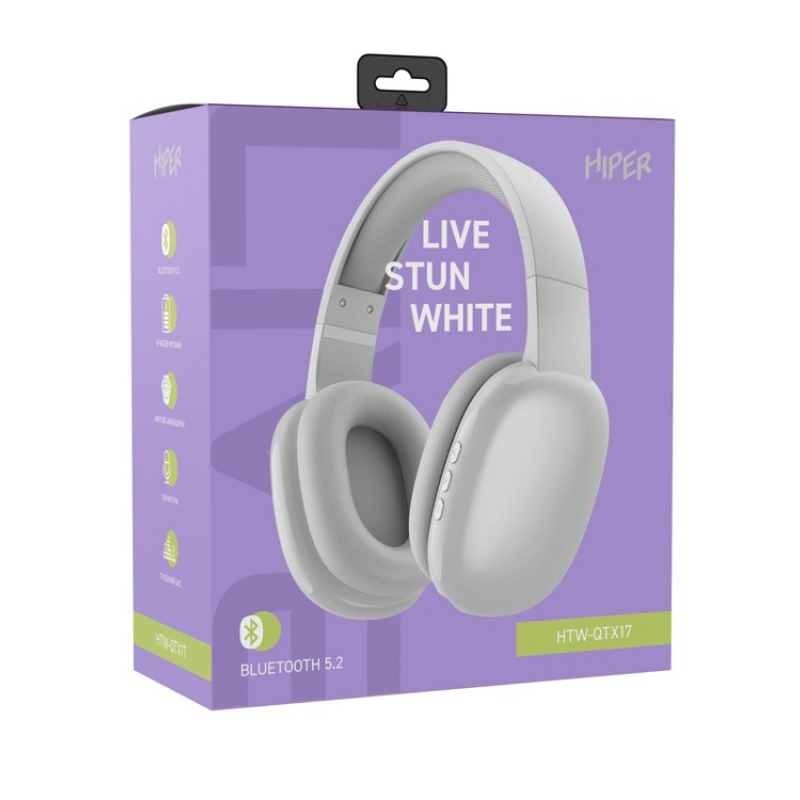 Беспроводные накладные наушники «LIVE STUN», белый, черный. Артикул о52117