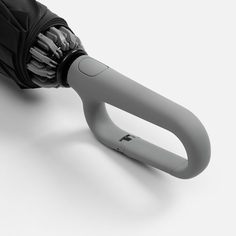 Зонт обратного сложения с ручкой-карабином Foldberry, серый, черный. Артикул р22324